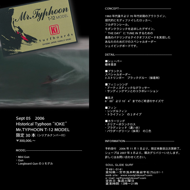 Ki surfboards Special Limited Edition@Mr.TYPHOON T-12 MODEL 30{I[_[t